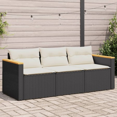 Sofá de jardín de 3 plazas con cojines ratán sintético negro by vidaXL, Outdoor sofas - Ref: Foro24-365829, Price: 198,63 €, ...