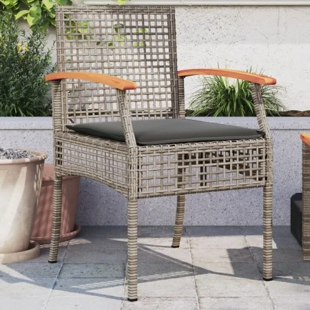 Gartenstühle mit Kissen, 2 Stück, PE-Rattan in Grau und Akazienholz von vidaXL, Gartenstühle - Ref: Foro24-366248, Preis: 133...