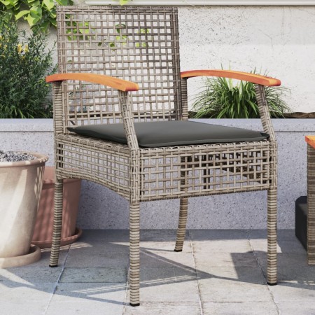Sillas de jardín con cojín 2 uds ratán PE gris y madera acacia by vidaXL, Garden chairs - Ref: Foro24-366248, Price: 114,97 €...