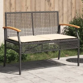Banco de jardín con cojín ratán sintético negro y madera acacia by vidaXL, garden benches - Ref: Foro24-366255, Price: 103,06...