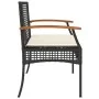 Banco de jardín con cojín ratán sintético negro y madera acacia de vidaXL, Bancos de jardín - Ref: Foro24-366255, Precio: 103...