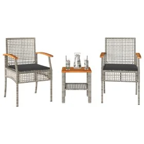 Mesita y sillas con cojines 3 pzas ratán PE madera acacia gris by vidaXL, Garden sets - Ref: Foro24-366260, Price: 160,14 €, ...