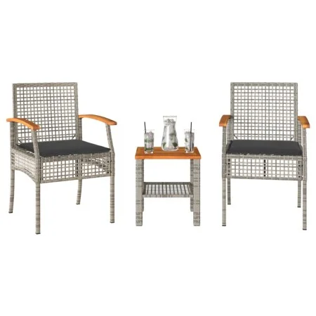 Mesita y sillas con cojines 3 pzas ratán PE madera acacia gris by vidaXL, Garden sets - Ref: Foro24-366260, Price: 160,14 €, ...