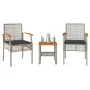 Mesita y sillas con cojines 3 pzas ratán PE madera acacia gris by vidaXL, Garden sets - Ref: Foro24-366260, Price: 160,14 €, ...