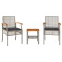 Beistelltisch und Stühle mit 3-teiligen Kissen aus PE-Rattan und Akazienholz in Grau. von vidaXL, Gartensets - Ref: Foro24-36...