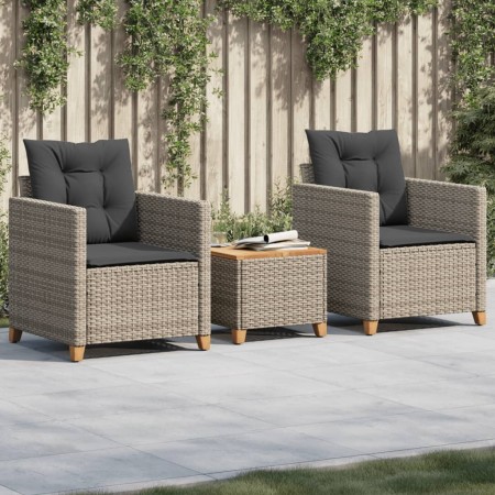 Mesita y sillas con cojines 3 pzas ratán PE madera acacia gris by vidaXL, Garden sets - Ref: Foro24-366310, Price: 182,82 €, ...