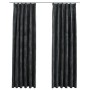Cortinas opacas y ganchos 2 pzas terciopelo antracita 140x225cm