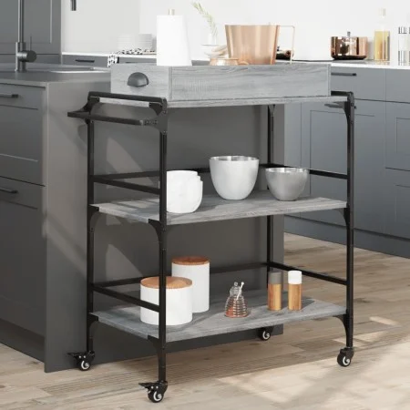Carrito de cocina madera ingeniería gris Sonoma 81,5x41x92,5 cm by vidaXL, Kitchen and dining carts - Ref: Foro24-842344, Pri...