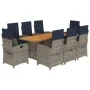 Set comedor de jardín 9 pzas con cojines ratán sintético beige by vidaXL, Garden sets - Ref: Foro24-3212283, Price: 1,00 €, D...