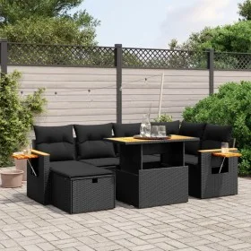 Garten-Essgruppe 7-teilig mit schwarzen Polstern aus synthetischem Rattan. von vidaXL, Gartensets - Ref: Foro24-3276142, Prei...