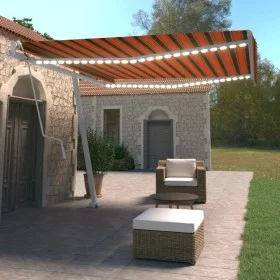 Toldo automático LED sensor de viento naranja marrón 400x350 cm by vidaXL, Awnings - Ref: Foro24-3069635, Price: 797,11 €, Di...