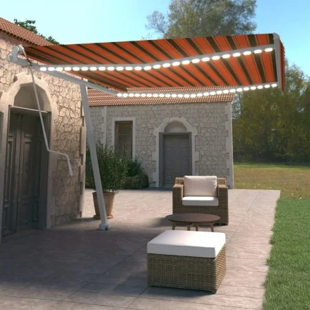Toldo automático LED sensor de viento naranja marrón 400x350 cm by vidaXL, Awnings - Ref: Foro24-3069635, Price: 797,11 €, Di...