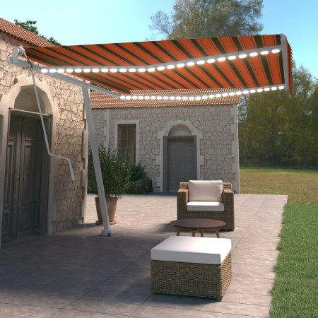 Toldo automático LED sensor de viento naranja marrón 400x350 cm by vidaXL, Awnings - Ref: Foro24-3069635, Price: 736,01 €, Di...