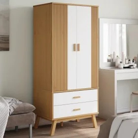 Schrank OLDEN aus massivem Kiefernholz in Weiß und Braun 76,5x53x172 cm von vidaXL, Kleiderschränke - Ref: Foro24-358596, Pre...