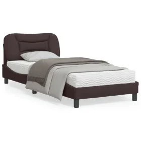 Bed frame with dark brown fabric headboard 90x200 cm by vidaXL, Beds and slatted bases - Ref: Foro24-3207747, Price: 146,53 €...