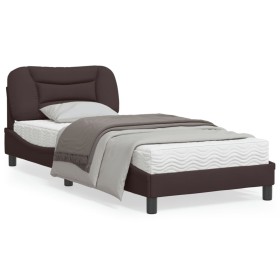 Estructura de cama con cabecero de tela marrón oscuro 90x200 cm