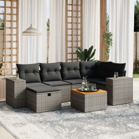 7-teiliges Gartensofa-Set mit grauen PE-Rattan-Kissen. von vidaXL, Gartensets - Ref: Foro24-3265176, Preis: 421,06 €, Rabatt: %