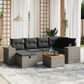 Set de sofás de jardín 7 piezas con cojines ratán PE gris by vidaXL, Garden sets - Ref: Foro24-3265176, Price: 426,91 €, Disc...
