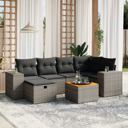 7-teiliges Gartensofa-Set mit grauen PE-Rattan-Kissen. von vidaXL, Gartensets - Ref: Foro24-3265176, Preis: 426,91 €, Rabatt: %