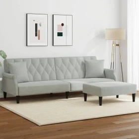 Sofá cama 2 plazas con almohadas taburete terciopelo gris claro by vidaXL, Sofas - Ref: Foro24-3216219, Price: 328,33 €, Disc...