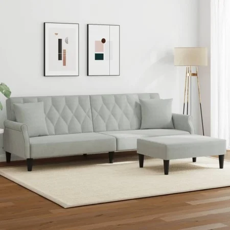 Sofá cama 2 plazas con almohadas taburete terciopelo gris claro by vidaXL, Sofas - Ref: Foro24-3216219, Price: 328,33 €, Disc...