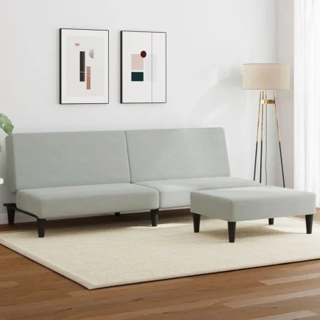 Sofá cama de 2 plazas con taburete terciopelo gris claro by vidaXL, Sofas - Ref: Foro24-3216231, Price: 282,68 €, Discount: %