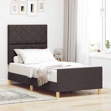 Estructura de cama con cabecera Marrón oscuro 100 x 200 cm tela