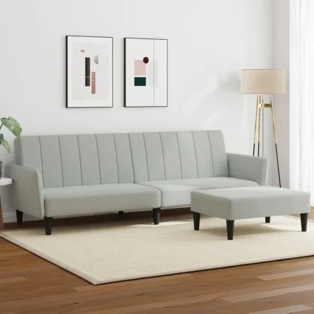 Sofá cama de 2 plazas con taburete terciopelo gris claro by vidaXL, Sofas - Ref: Foro24-3216250, Price: 314,67 €, Discount: %