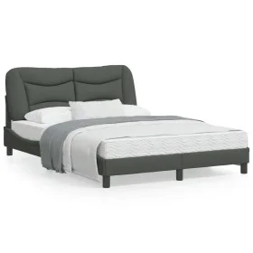 Bed frame with dark gray fabric headboard 140x190 cm by vidaXL, Beds and slatted bases - Ref: Foro24-3207766, Price: 222,77 €...