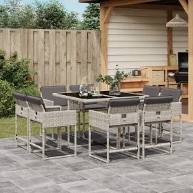 Set comedor de jardín 9 pzas cojines ratán sintético gris claro by vidaXL, Garden sets - Ref: Foro24-3211379, Price: 472,86 €...