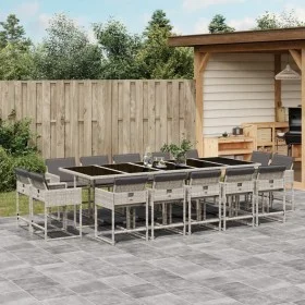 Garten-Esszimmer-Set mit 15-teiligen Kissen aus hellem grauem Kunst-Rattan. von vidaXL, Gartensets - Ref: Foro24-3211415, Pre...