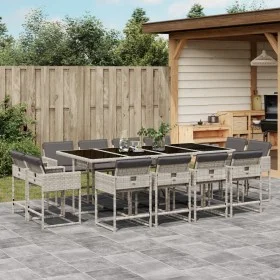 Garten-Esszimmer-Set mit 13-teiligen Kissen aus hellem grauem Kunst-Rattan. von vidaXL, Gartensets - Ref: Foro24-3211403, Pre...
