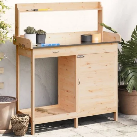 Mesa para macetas con armario madera de abeto 110,5x45x124,5 cm by vidaXL, Pot stands - Ref: Foro24-156343, Price: 125,37 €, ...