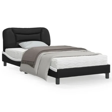 Bed frame with black and white synthetic leather headboard by vidaXL, Beds and slatted bases - Ref: Foro24-3207986, Price: 13...