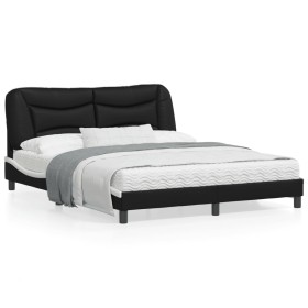 Estructura cama cabecero cuero sintético negro blanco 160x200cm