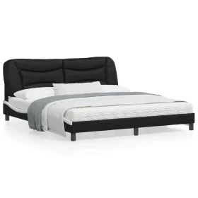 Bed frame with black and white synthetic leather headboard by vidaXL, Beds and slatted bases - Ref: Foro24-3208021, Price: 25...