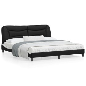 Estructura de cama con cabecero cuero sintético negro y blanco