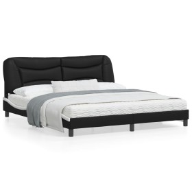 Estructura de cama con cabecero cuero sintético negro y blanco de vidaXL, Camas y somieres - Ref: Foro24-3208021, Precio: 256...