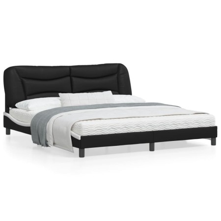 Bettgestell mit schwarz-weißem Kunstleder-Kopfteil von vidaXL, Betten und Lattenroste - Ref: Foro24-3208021, Preis: 256,94 €,...