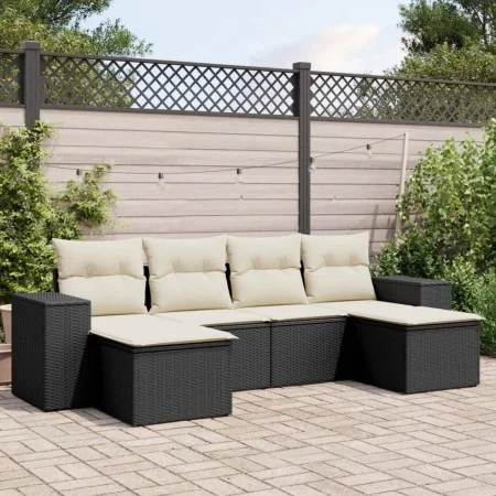 6-teiliges Gartensofa-Set und Kissen aus schwarzem Kunststoff-Rattan. von vidaXL, Gartensets - Ref: Foro24-3255253, Preis: 37...