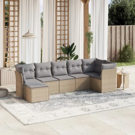 Juego de sofás jardín con cojines beige mezcla 7 pzas ratán PE by vidaXL, Garden sets - Ref: Foro24-3263195, Price: 418,96 €,...