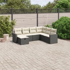 Set de comedor de jardín 7 pzas y cojines ratán sintético negro by vidaXL, Garden sets - Ref: Foro24-3263522, Price: 413,86 €...