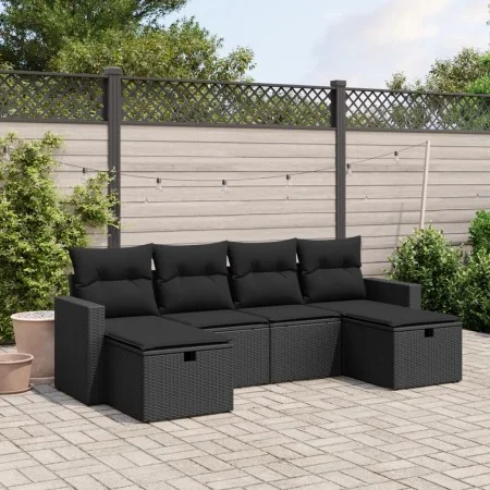 Set de sofás de jardín 6 piezas y cojines ratán sintético negro by vidaXL, Garden sets - Ref: Foro24-3263541, Price: 359,47 €...