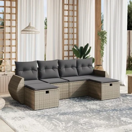 Gartenmöbel-Set, 6-teilig, mit grauen Polstern aus synthetischem Rattan. von vidaXL, Gartensets - Ref: Foro24-3264166, Preis:...