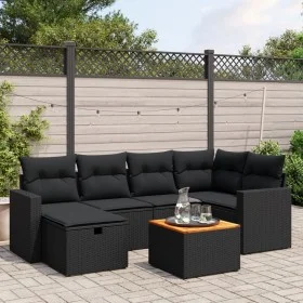Set de comedor de jardín 7 pzas y cojines ratán sintético negro by vidaXL, Garden sets - Ref: Foro24-3264835, Price: 423,29 €...