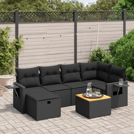 Set de comedor de jardín 7 pzas y cojines ratán sintético negro by vidaXL, Garden sets - Ref: Foro24-3264947, Price: 450,87 €...