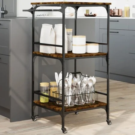 Carrito de cocina madera ingeniería roble ahumado 60,5x50x105cm by vidaXL, Kitchen and dining carts - Ref: Foro24-842338, Pri...