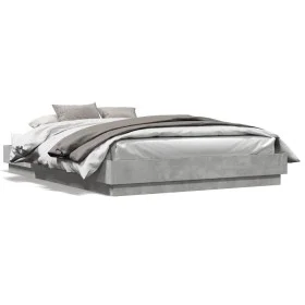 Bed frame with LED lights concrete gray 160x200 cm by vidaXL, Beds and slatted bases - Ref: Foro24-3209782, Price: 181,05 €, ...