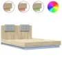 Estructura de cama cabecero luces LED roble Sonoma 150x200 cm de vidaXL, Camas y somieres - Ref: Foro24-3210005, Precio: 193,...