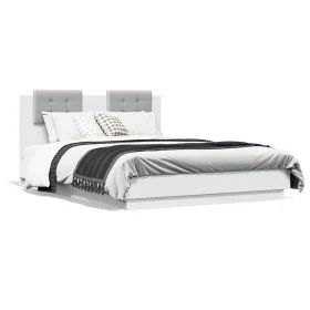 Bed frame with headboard and white LED lights 135x190 cm by vidaXL, Beds and slatted bases - Ref: Foro24-3210045, Price: 217,...